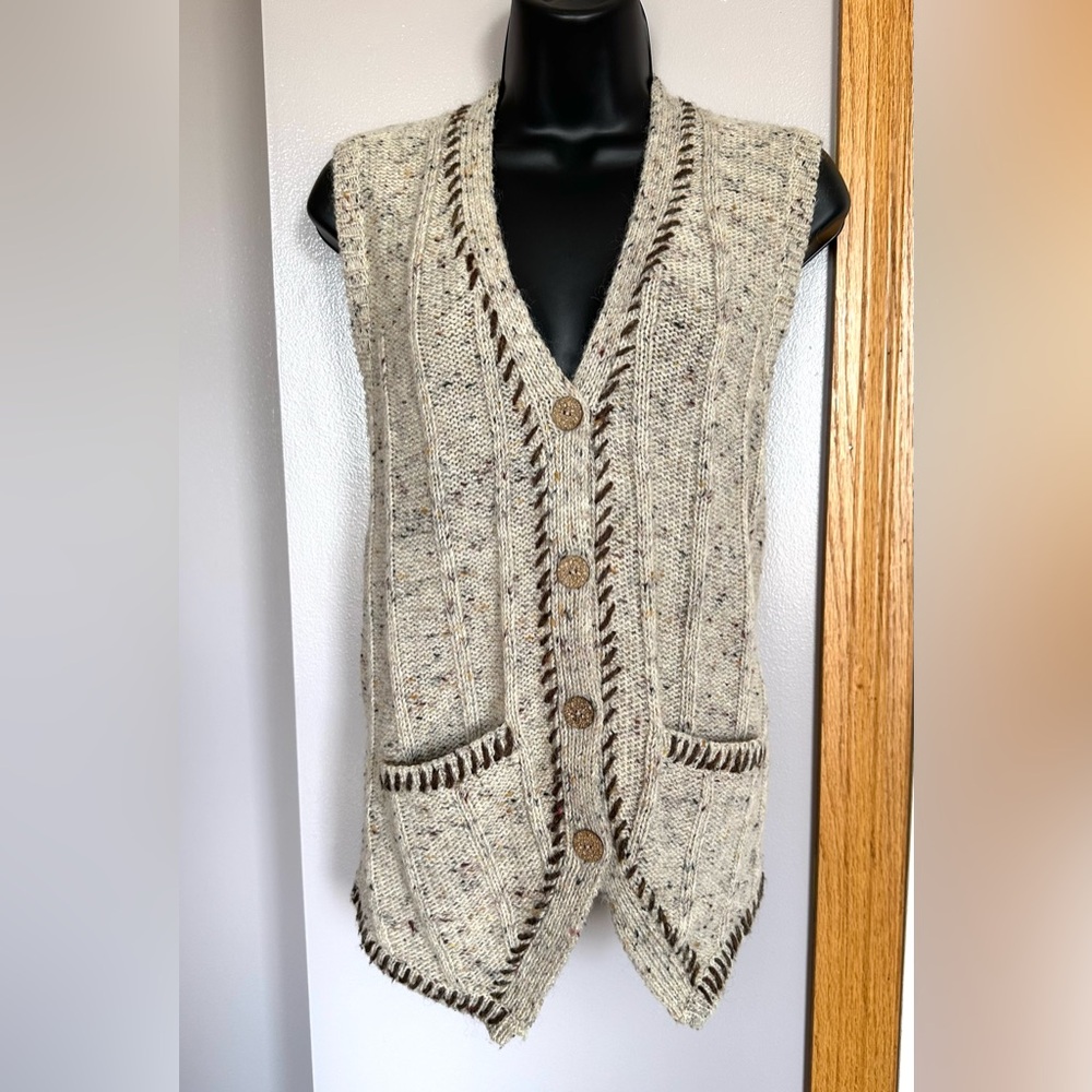 I.V.Y. Vintage 90s wool blend cardigan knit vest beige and brown size large